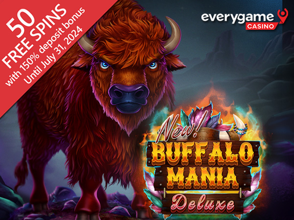 Everygame Casino Giving 50 Free Spins on New Buffalo Mania Deluxe, a Wild West Game with a Bonus Wheel and Expanding Gameboard