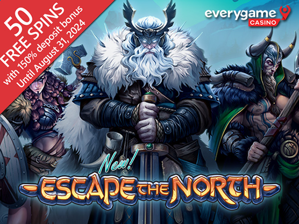 Everygame Casino Giving 50 Free Spins on New Escape the North, an epic Viking Adventure with Sticky Multiplier Wilds