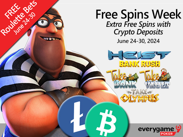 Everygame Poker Features Popular Bank Robber Slots during Free Spins Week, Giving Extra Spins with Bitcoin Cash & Litecoin Deposits