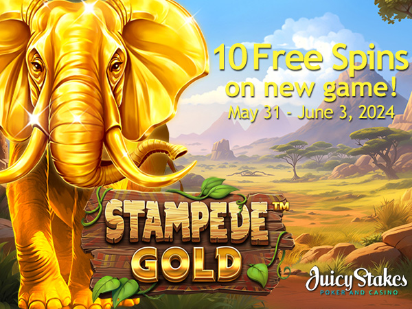 Explore the African Savannah in ‘Stampede Gold’ with 10 Free Spins: New Betsoft Slot at Juicy Stakes Casino